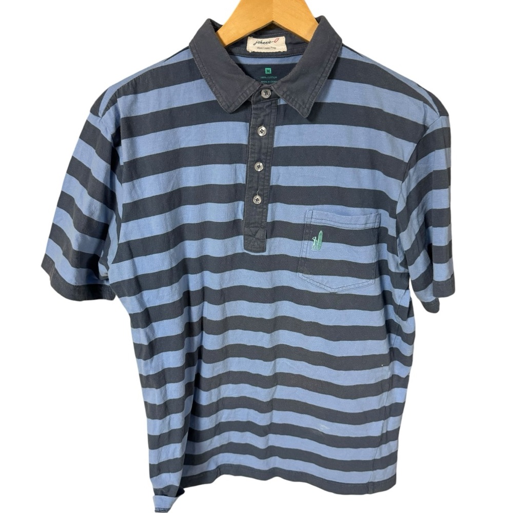 Johnnie-O mens size medium short sleeve blue striped polo